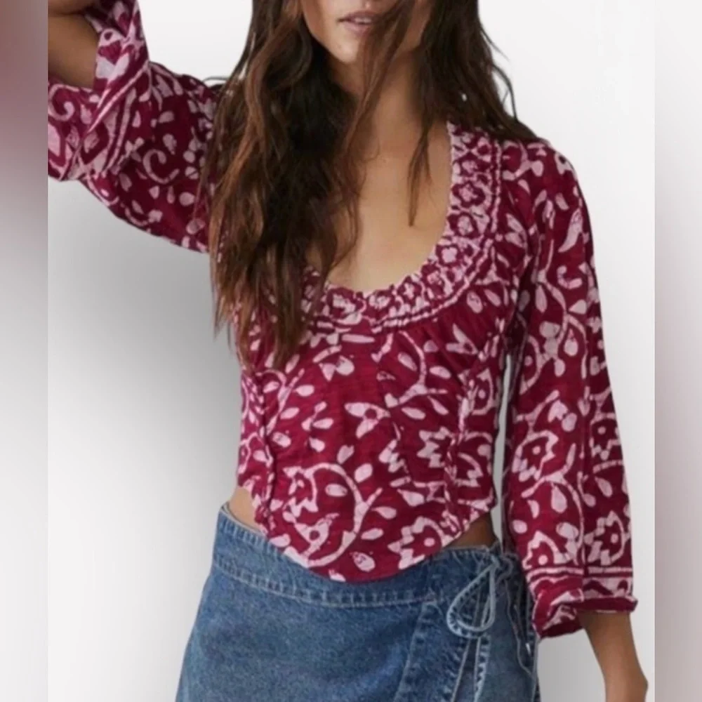 NWT Free People On the block Floral Red Top Shirt Women’s Medium